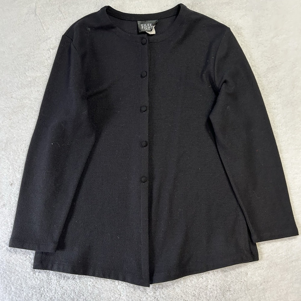 Eileen Fisher Womens Size S Black Long Sleeve Wool Cardigan Sweater (J8)